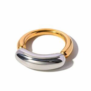 NWT 18K Gold Plated Minimalist Chunky Statement Ring Sz. 6 Avant Garde Two-Tone
